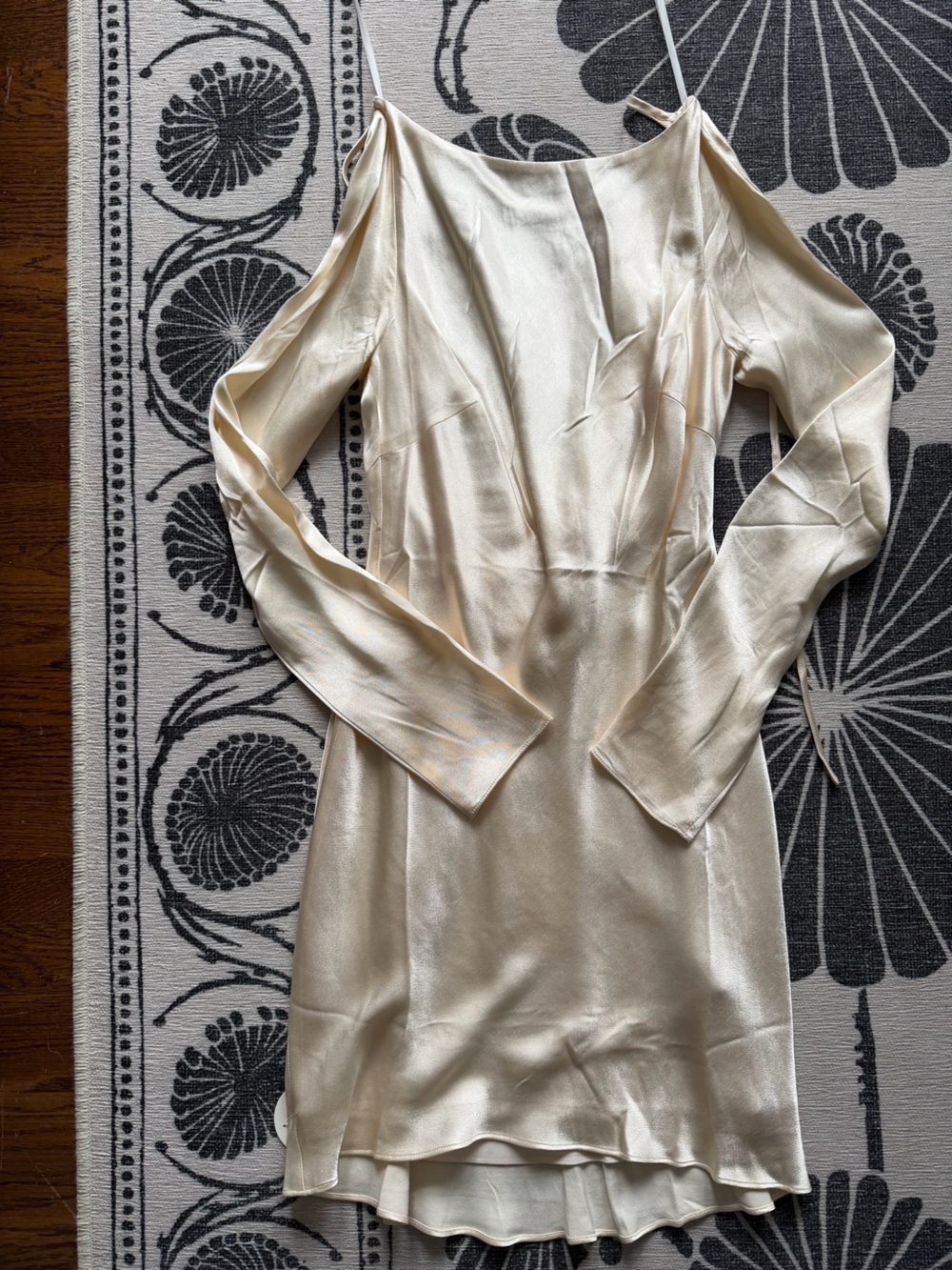 Shona Joy Ivory Satin Long-Sleeve Low Back Dress